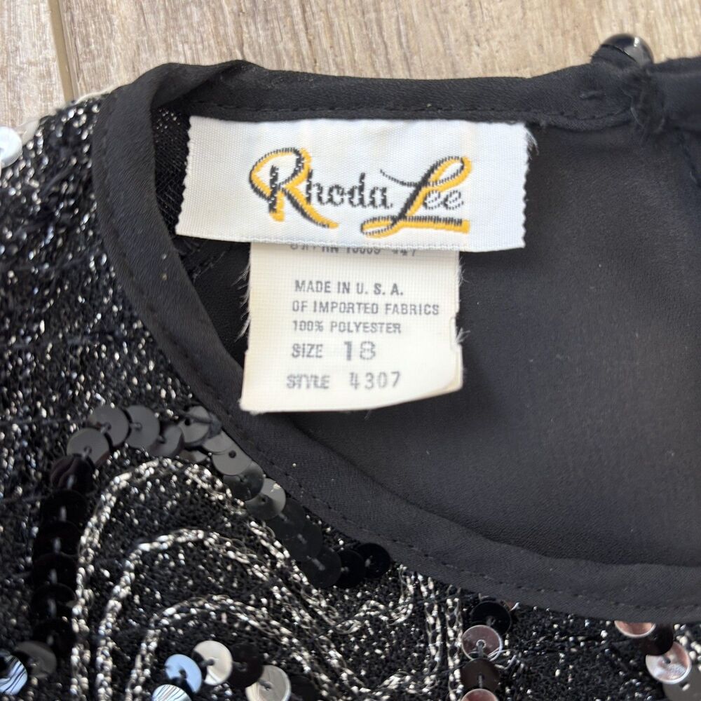 Vtg 80s Blouse Sz 18 Black Sequin Sheer Union Label Flowy Going Out Top Retro - Picture 3 of 11